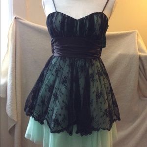 B Darlin Black & Mint lace & tulle mini dress